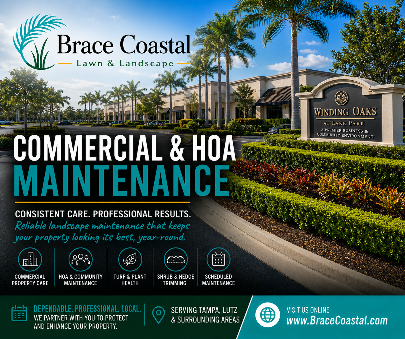 Commercial lawn and landscape maintenance for a community property
